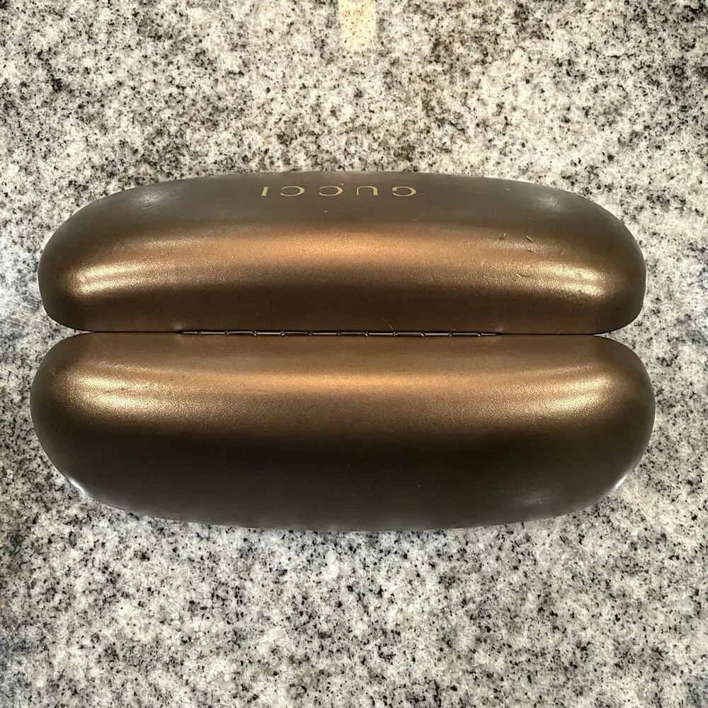 VINTAGE Y2K Gucci Sunglasses Hard/Clam Shell Bronze Metallic Case w Monogram Int